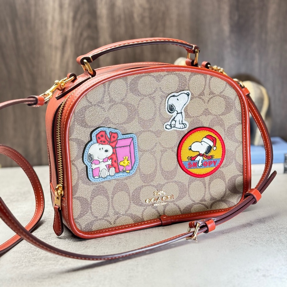 NWT Coach X Peanuts Lunch Pail In Signature Canvas With Patches CE847